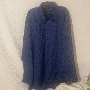 JF J.Ferrar Navy Diamond Dot Button Down Shirt 3XL Stretch Big & Tall 19-19 1/2